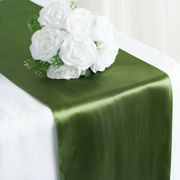 Satin & Taffeta Runners |  12″x108″ Olive Green Satin Table Runner