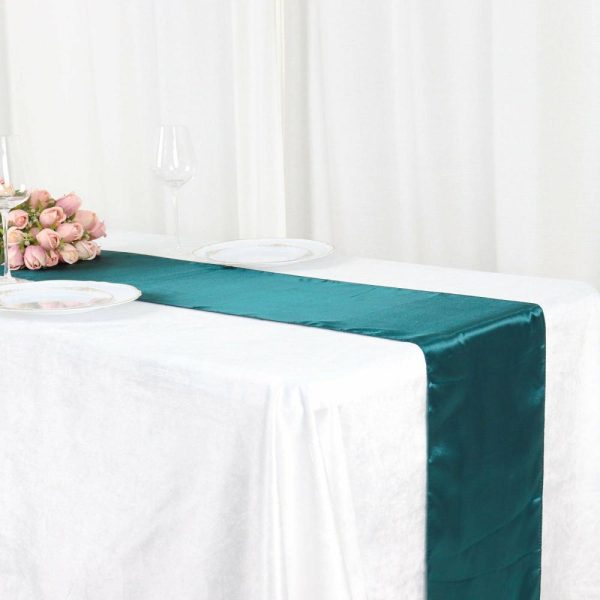 Satin & Taffeta Runners |  12″x108″ Peacock Teal Seamless Satin Table Runner