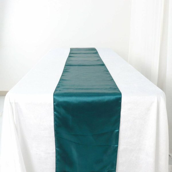 Satin & Taffeta Runners |  12″x108″ Peacock Teal Seamless Satin Table Runner