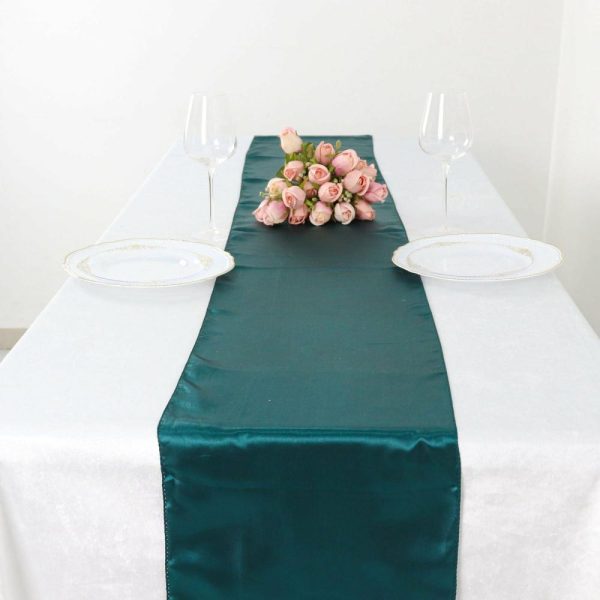 Satin & Taffeta Runners |  12″x108″ Peacock Teal Seamless Satin Table Runner