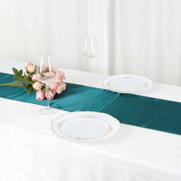 Satin & Taffeta Runners |  12″x108″ Peacock Teal Seamless Satin Table Runner