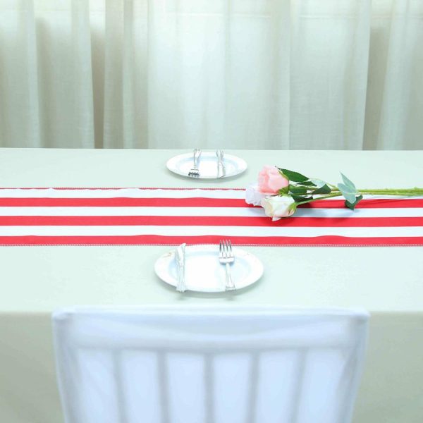 Satin & Taffeta Runners |  12″x108″ Red White Stripes Satin Table Runner