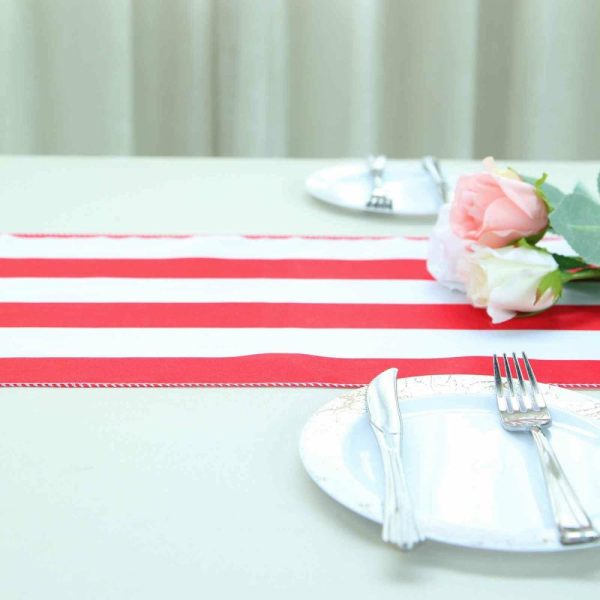 Satin & Taffeta Runners |  12″x108″ Red White Stripes Satin Table Runner