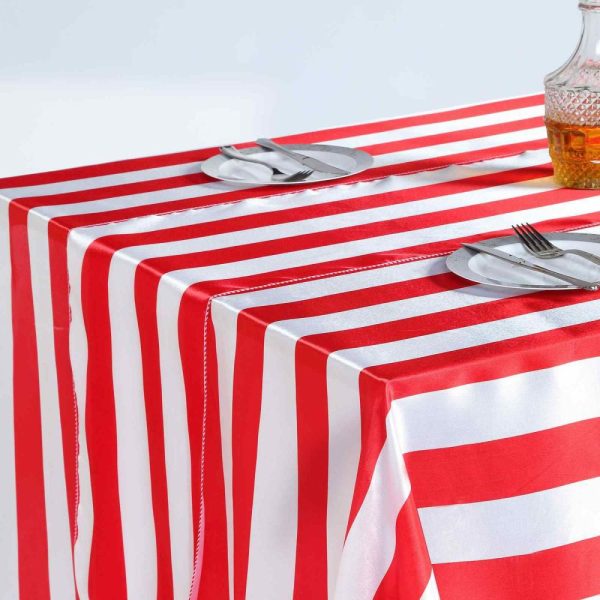 Satin & Taffeta Runners |  12″x108″ Red White Stripes Satin Table Runner