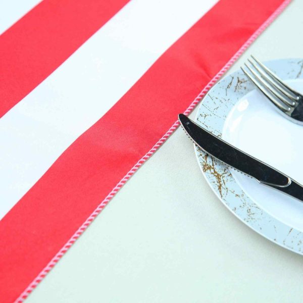 Satin & Taffeta Runners |  12″x108″ Red White Stripes Satin Table Runner