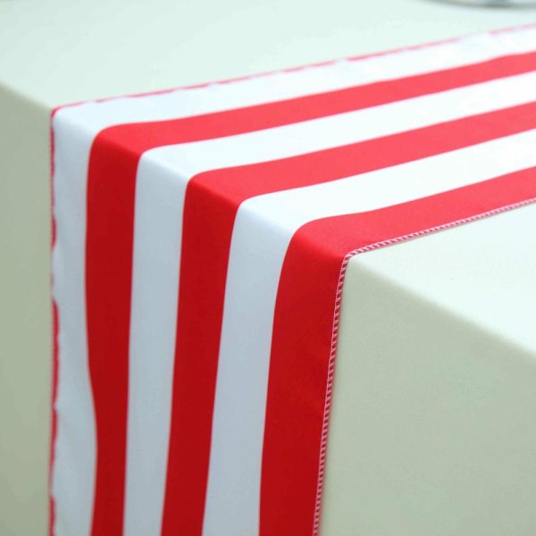 Satin & Taffeta Runners |  12″x108″ Red White Stripes Satin Table Runner