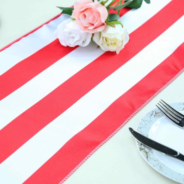 Satin & Taffeta Runners |  12″x108″ Red White Stripes Satin Table Runner