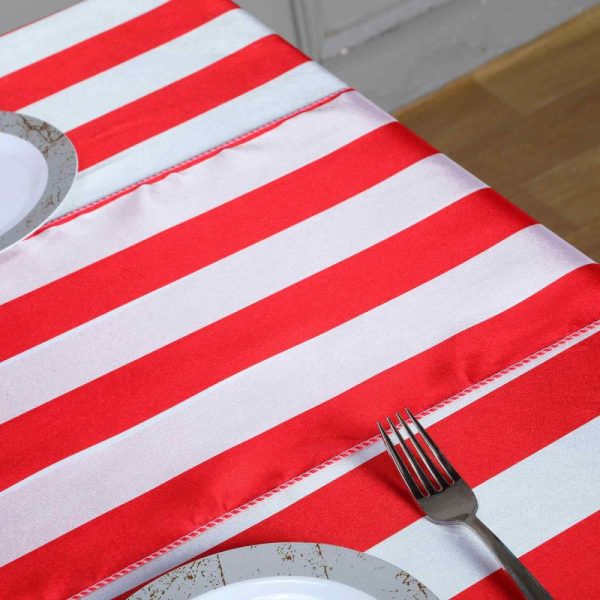 Satin & Taffeta Runners |  12″x108″ Red White Stripes Satin Table Runner