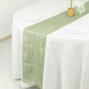 Satin & Taffeta Runners |  12″x108″ Sage Green Accordion Crinkle Taffeta Linen Table Runner