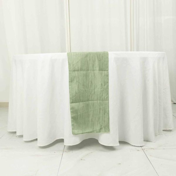 Satin & Taffeta Runners |  12″x108″ Sage Green Accordion Crinkle Taffeta Linen Table Runner