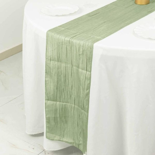 Satin & Taffeta Runners |  12″x108″ Sage Green Accordion Crinkle Taffeta Linen Table Runner