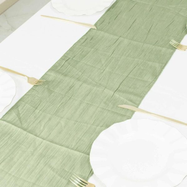 Satin & Taffeta Runners |  12″x108″ Sage Green Accordion Crinkle Taffeta Linen Table Runner