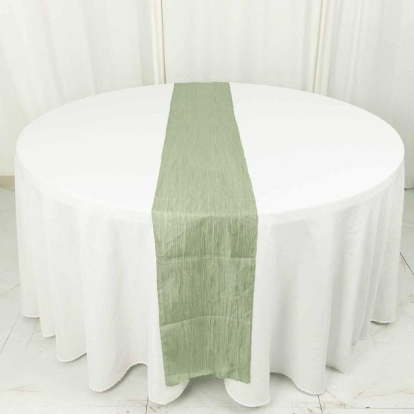 Satin & Taffeta Runners |  12″x108″ Sage Green Accordion Crinkle Taffeta Linen Table Runner