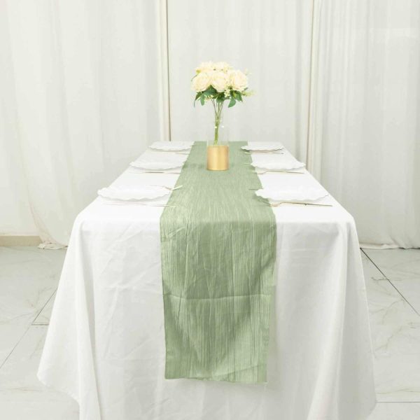 Satin & Taffeta Runners |  12″x108″ Sage Green Accordion Crinkle Taffeta Linen Table Runner