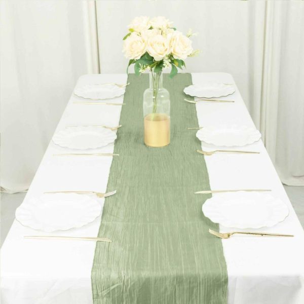 Satin & Taffeta Runners |  12″x108″ Sage Green Accordion Crinkle Taffeta Linen Table Runner