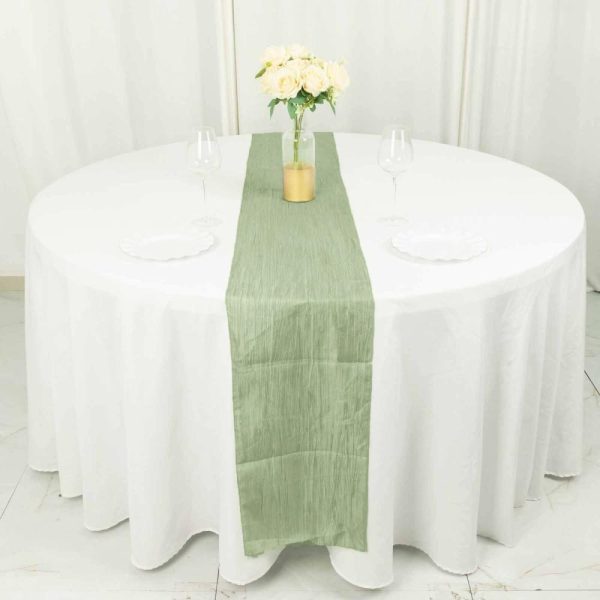 Satin & Taffeta Runners |  12″x108″ Sage Green Accordion Crinkle Taffeta Linen Table Runner