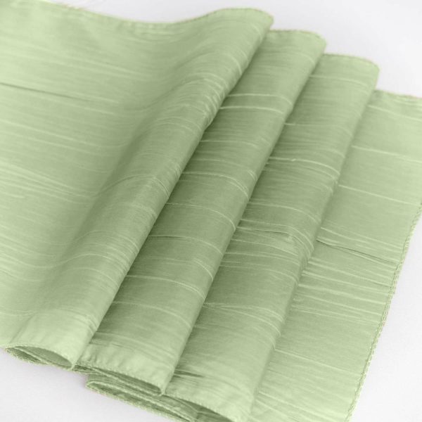 Satin & Taffeta Runners |  12″x108″ Sage Green Accordion Crinkle Taffeta Linen Table Runner