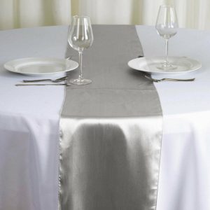 Satin & Taffeta Runners |  12″x108″ Silver Satin Table Runner