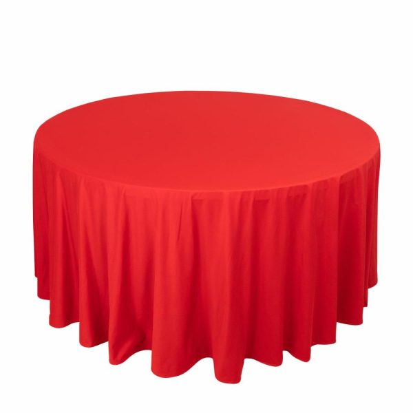 Scuba |  120″ Red Premium Scuba Wrinkle Free Round Tablecloth, Seamless Scuba Polyester Tablecloth for 5 Foot Table With Floor-Length Drop