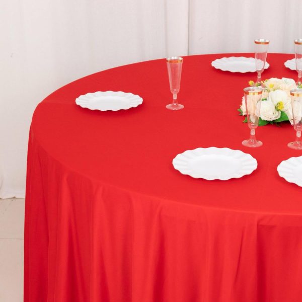 Scuba |  120″ Red Premium Scuba Wrinkle Free Round Tablecloth, Seamless Scuba Polyester Tablecloth for 5 Foot Table With Floor-Length Drop