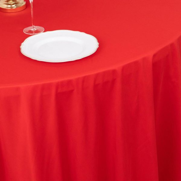 Scuba |  120″ Red Premium Scuba Wrinkle Free Round Tablecloth, Seamless Scuba Polyester Tablecloth for 5 Foot Table With Floor-Length Drop