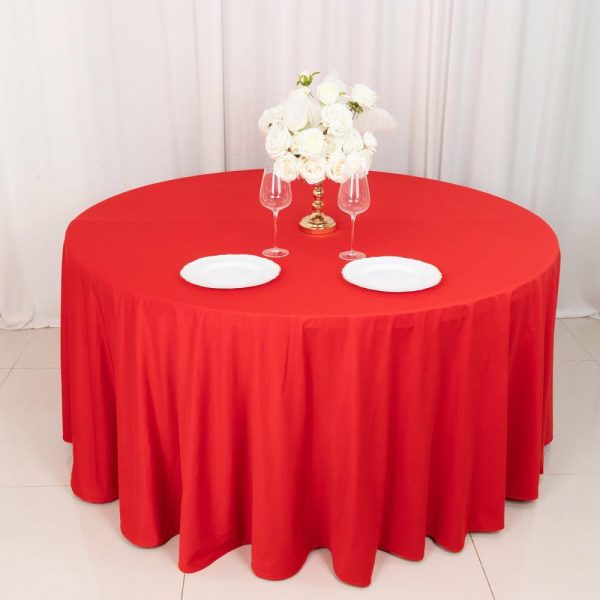 Scuba |  120″ Red Premium Scuba Wrinkle Free Round Tablecloth, Seamless Scuba Polyester Tablecloth for 5 Foot Table With Floor-Length Drop