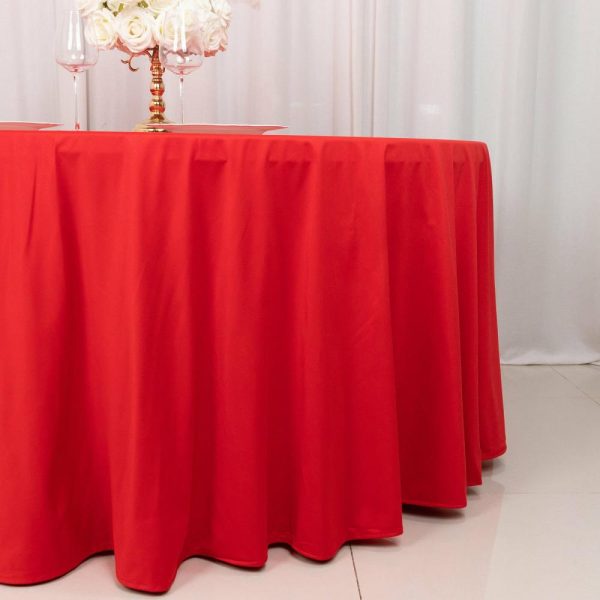 Scuba |  120″ Red Premium Scuba Wrinkle Free Round Tablecloth, Seamless Scuba Polyester Tablecloth for 5 Foot Table With Floor-Length Drop