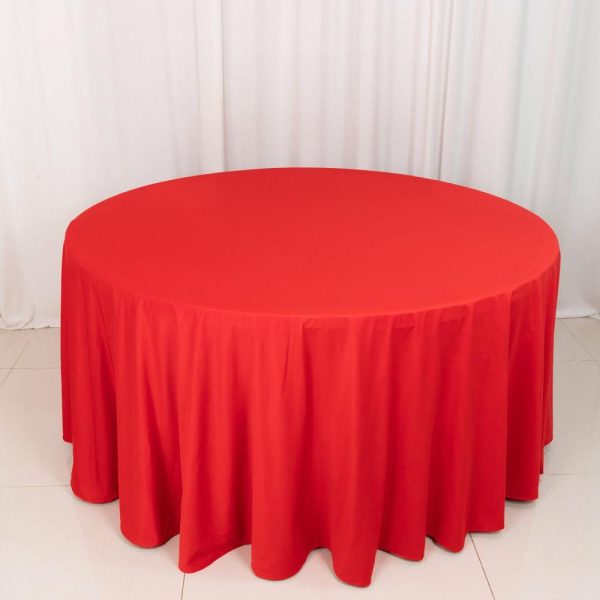 Scuba |  120″ Red Premium Scuba Wrinkle Free Round Tablecloth, Seamless Scuba Polyester Tablecloth for 5 Foot Table With Floor-Length Drop