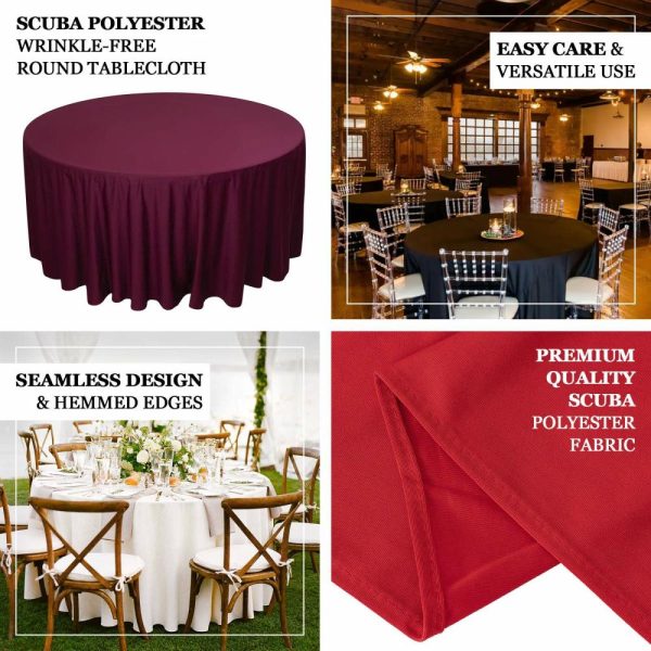 Scuba |  120″ Red Premium Scuba Wrinkle Free Round Tablecloth, Seamless Scuba Polyester Tablecloth for 5 Foot Table With Floor-Length Drop