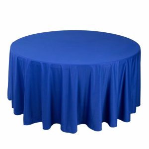 Scuba |  120″ Royal Blue Premium Scuba Wrinkle Free Round Tablecloth, Seamless Scuba Polyester Tablecloth for 5 Foot Table With Floor-Length Drop