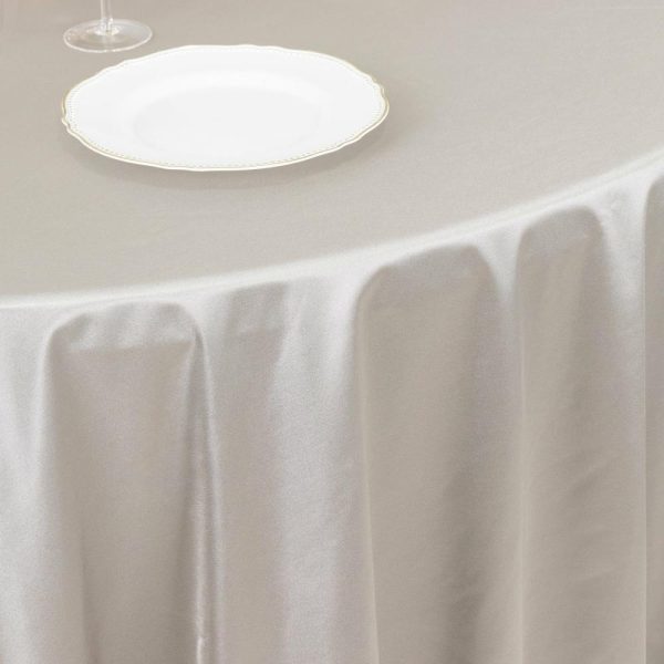 Scuba |  120″ Shimmer Silver Premium Scuba Round Tablecloth, Wrinkle Free Seamless Polyester Tablecloth for 5 Foot Table With Floor-Length Drop