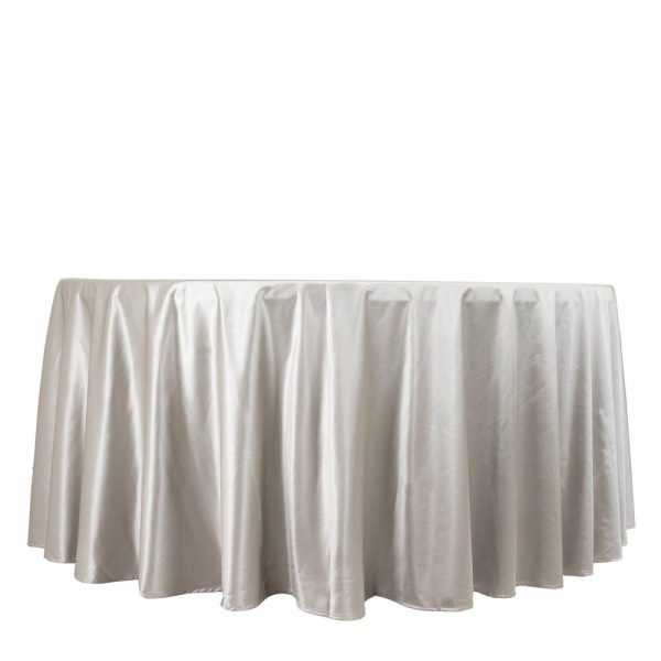 Scuba |  120″ Shimmer Silver Premium Scuba Round Tablecloth, Wrinkle Free Seamless Polyester Tablecloth for 5 Foot Table With Floor-Length Drop