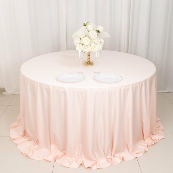 Scuba |  132″ Blush Premium Scuba Wrinkle Free Round Tablecloth, Seamless Scuba Polyester Tablecloth for 6 Foot Table With Floor-Length Drop