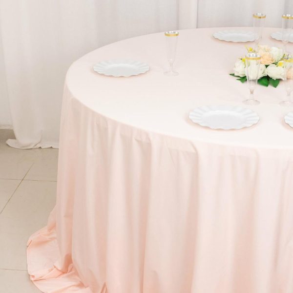 Scuba |  132″ Blush Premium Scuba Wrinkle Free Round Tablecloth, Seamless Scuba Polyester Tablecloth for 6 Foot Table With Floor-Length Drop