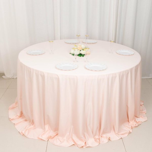 Scuba |  132″ Blush Premium Scuba Wrinkle Free Round Tablecloth, Seamless Scuba Polyester Tablecloth for 6 Foot Table With Floor-Length Drop