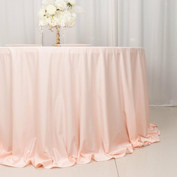 Scuba |  132″ Blush Premium Scuba Wrinkle Free Round Tablecloth, Seamless Scuba Polyester Tablecloth for 6 Foot Table With Floor-Length Drop