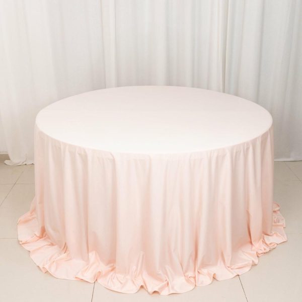 Scuba |  132″ Blush Premium Scuba Wrinkle Free Round Tablecloth, Seamless Scuba Polyester Tablecloth for 6 Foot Table With Floor-Length Drop