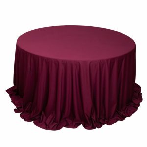 Scuba |  132″ Burgundy Premium Scuba Wrinkle Free Round Tablecloth, Seamless Scuba Polyester Tablecloth for 6 Foot Table With Floor-Length Drop