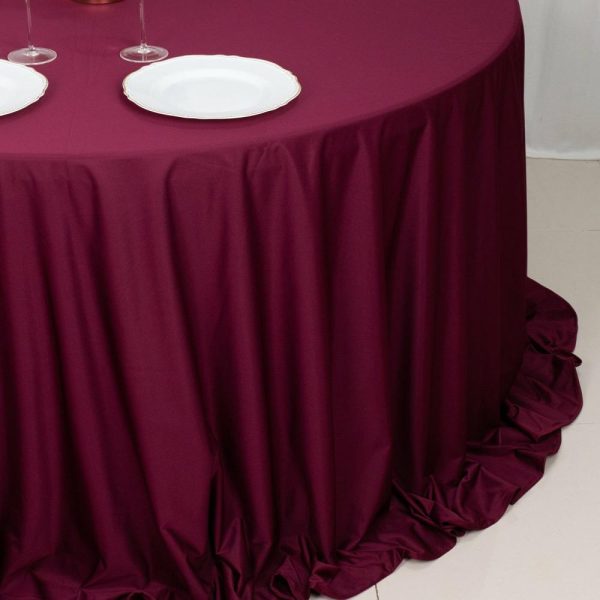 Scuba |  132″ Burgundy Premium Scuba Wrinkle Free Round Tablecloth, Seamless Scuba Polyester Tablecloth for 6 Foot Table With Floor-Length Drop