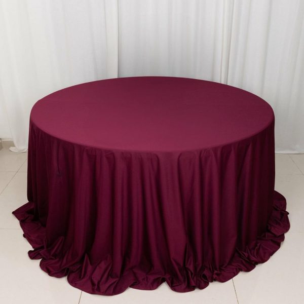 Scuba |  132″ Burgundy Premium Scuba Wrinkle Free Round Tablecloth, Seamless Scuba Polyester Tablecloth for 6 Foot Table With Floor-Length Drop