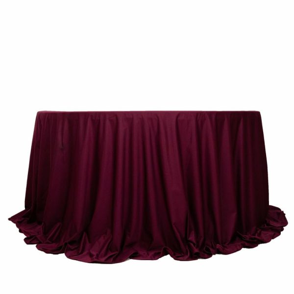 Scuba |  132″ Burgundy Premium Scuba Wrinkle Free Round Tablecloth, Seamless Scuba Polyester Tablecloth for 6 Foot Table With Floor-Length Drop