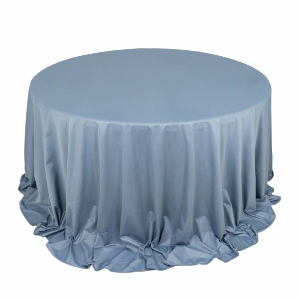 Scuba |  132″ Dusty Blue Premium Scuba Wrinkle Free Round Tablecloth, Seamless Scuba Polyester Tablecloth for 6 Foot Table With Floor-Length Drop