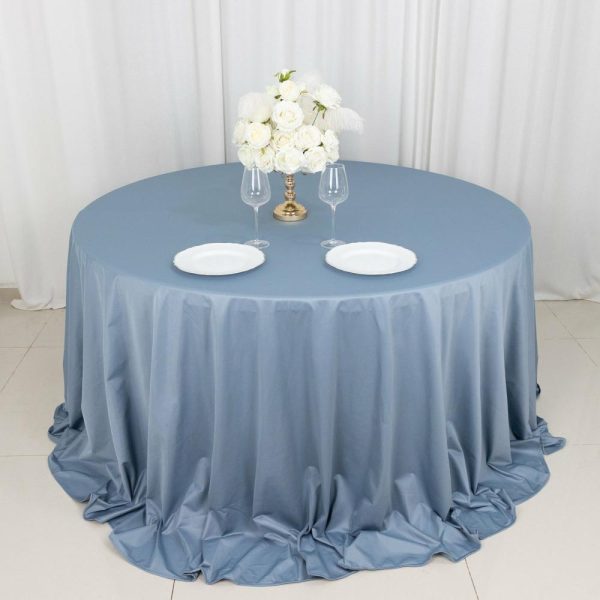 Scuba |  132″ Dusty Blue Premium Scuba Wrinkle Free Round Tablecloth, Seamless Scuba Polyester Tablecloth for 6 Foot Table With Floor-Length Drop