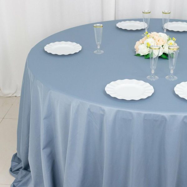 Scuba |  132″ Dusty Blue Premium Scuba Wrinkle Free Round Tablecloth, Seamless Scuba Polyester Tablecloth for 6 Foot Table With Floor-Length Drop