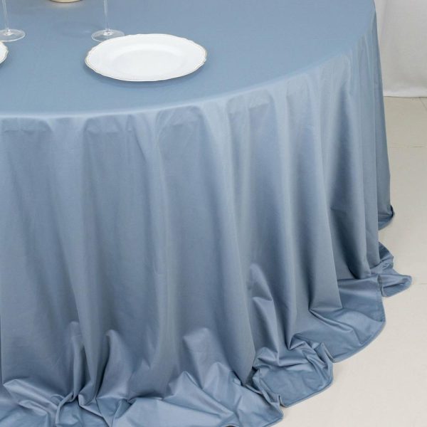 Scuba |  132″ Dusty Blue Premium Scuba Wrinkle Free Round Tablecloth, Seamless Scuba Polyester Tablecloth for 6 Foot Table With Floor-Length Drop