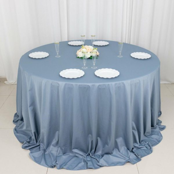 Scuba |  132″ Dusty Blue Premium Scuba Wrinkle Free Round Tablecloth, Seamless Scuba Polyester Tablecloth for 6 Foot Table With Floor-Length Drop