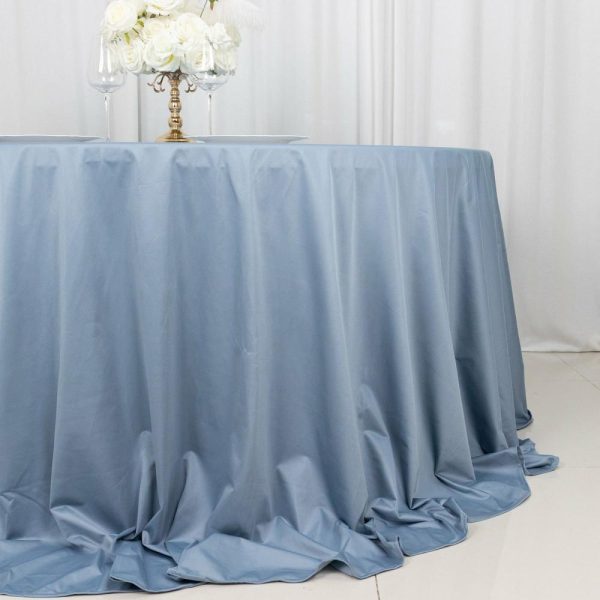 Scuba |  132″ Dusty Blue Premium Scuba Wrinkle Free Round Tablecloth, Seamless Scuba Polyester Tablecloth for 6 Foot Table With Floor-Length Drop