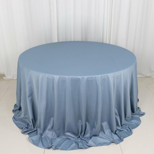 Scuba |  132″ Dusty Blue Premium Scuba Wrinkle Free Round Tablecloth, Seamless Scuba Polyester Tablecloth for 6 Foot Table With Floor-Length Drop