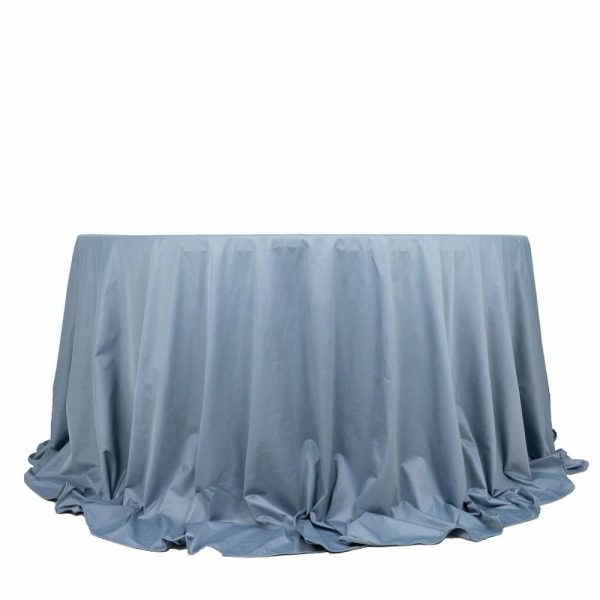 Scuba |  132″ Dusty Blue Premium Scuba Wrinkle Free Round Tablecloth, Seamless Scuba Polyester Tablecloth for 6 Foot Table With Floor-Length Drop