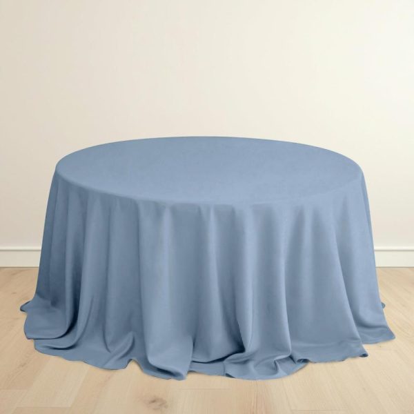 Scuba |  132″ Dusty Blue Premium Scuba Wrinkle Free Round Tablecloth, Seamless Scuba Polyester Tablecloth for 6 Foot Table With Floor-Length Drop